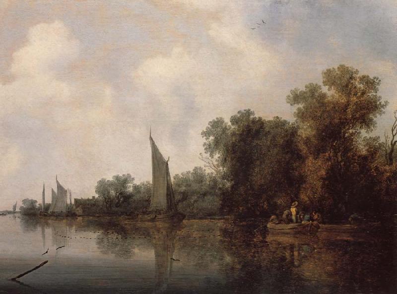 RUYSDAEL, Salomon van A Rievr with Fishermen Drawing a Net